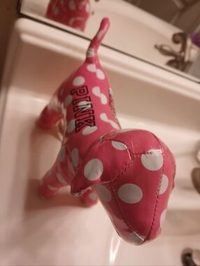 PINK Polka Dot Dog Figurine - Hot Pink & White